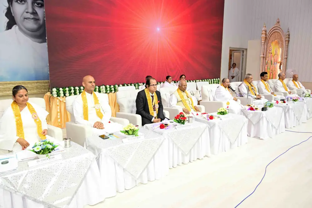 On stage at the 4th Mind–Money Management Conference — Brahma Kumaris Mansarovar, Abu Road.