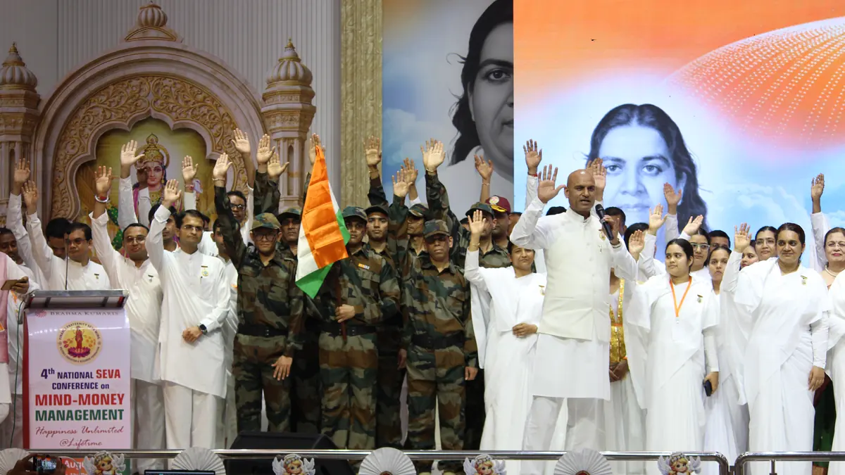 On stage at the 4th National Seva Conference   Brahma Kumaris Mansarovar, Abu Road.